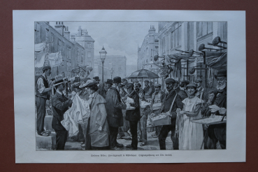 Kunst Druck London 1909 Otto Gerlach Londoner Bilder Sonntagsmarkt in Whitechapel